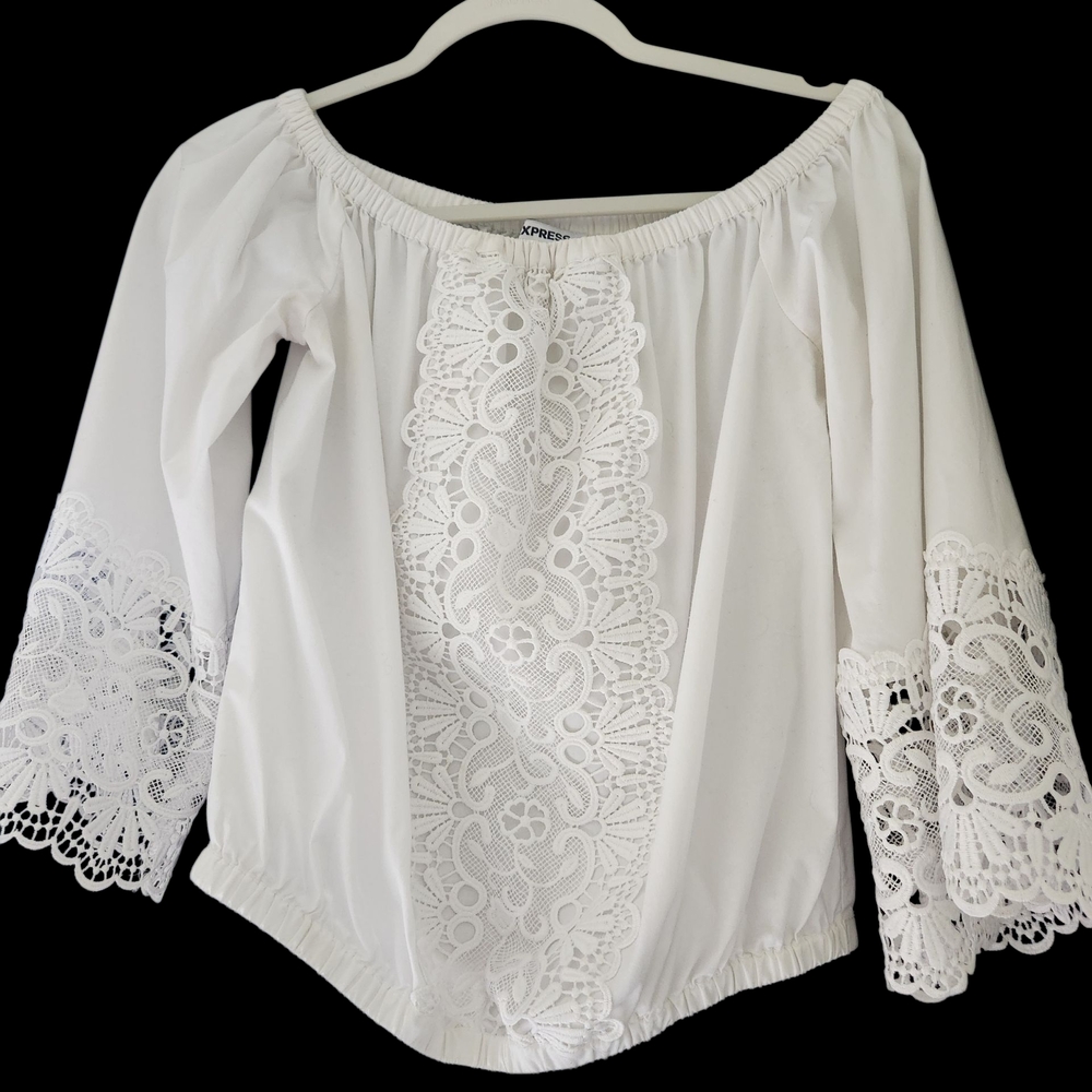 Express White Lace Off-Shoulder Blouse